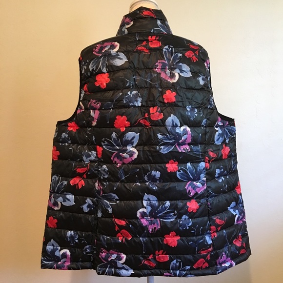 Woman Within • Plus Size Black Floral Puffer Vest - Picture 2 of 8